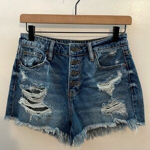 Altar’d State Exposed Button Fly Distressed Denim Shorts S